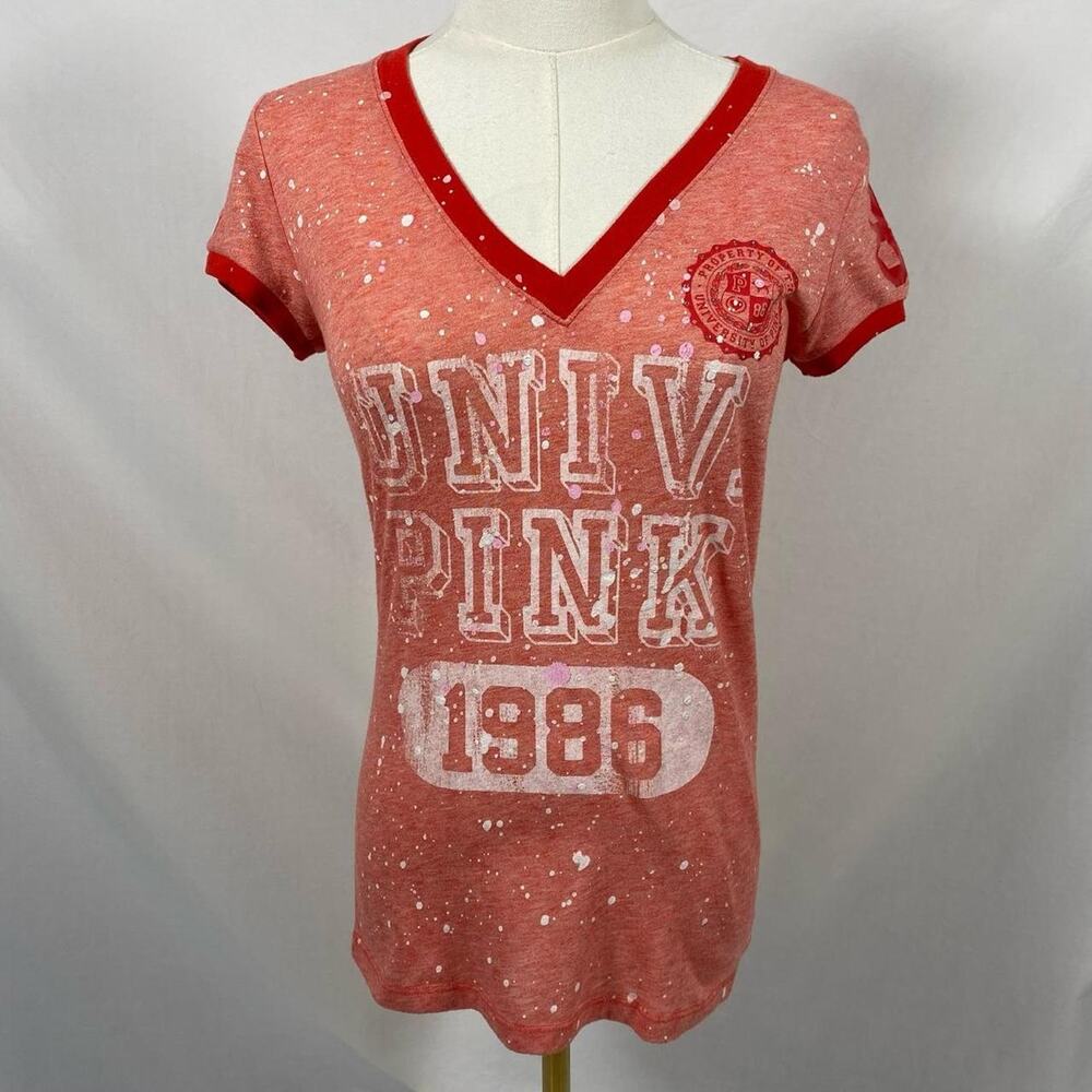 Victorias secret pink red paint univ. of‎ pink shirt size small y2k preppy vtg